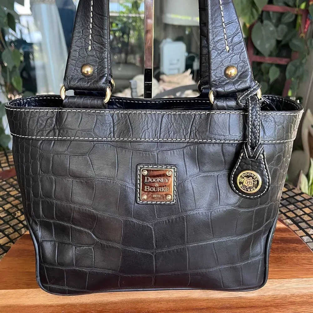Dooney & Bourke Croc Embossed Black Leather Satchel Shoulder Bag